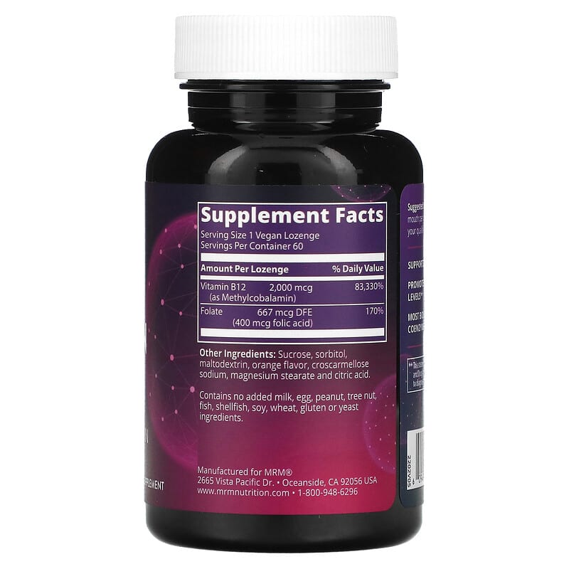 MRM Nutrition, Vitamin B-12, 60 Vegan Lozenges 609492810069
