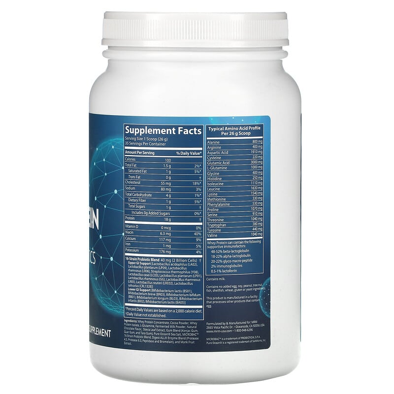 MRM Nutrition, Whey Protein, Chocolate, 2 Billion Probiotics, 2.02 lbs (917 g) 609492720047