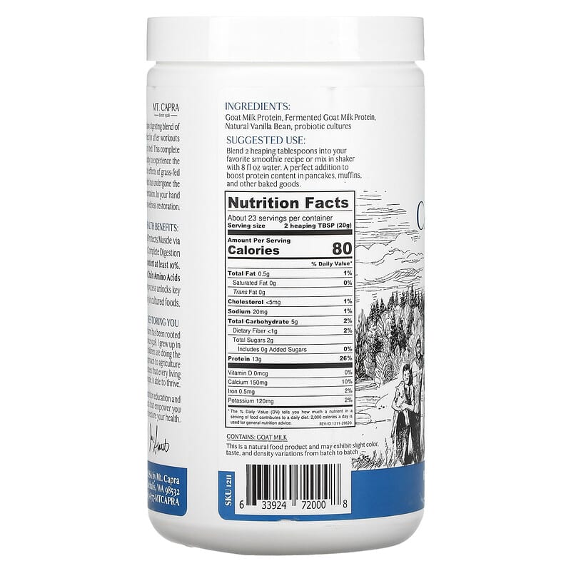 Mt. Capra, Caprotein, Fermented Goat-Milk Protein, Vanilla Bean, 1 lb (453 g) 633924720008