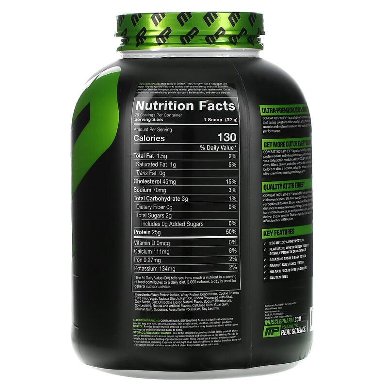 MusclePharm, Combat 100% Whey Protein, Cookies 'n' Cream, 5 lbs (2,269 g) 19962715426