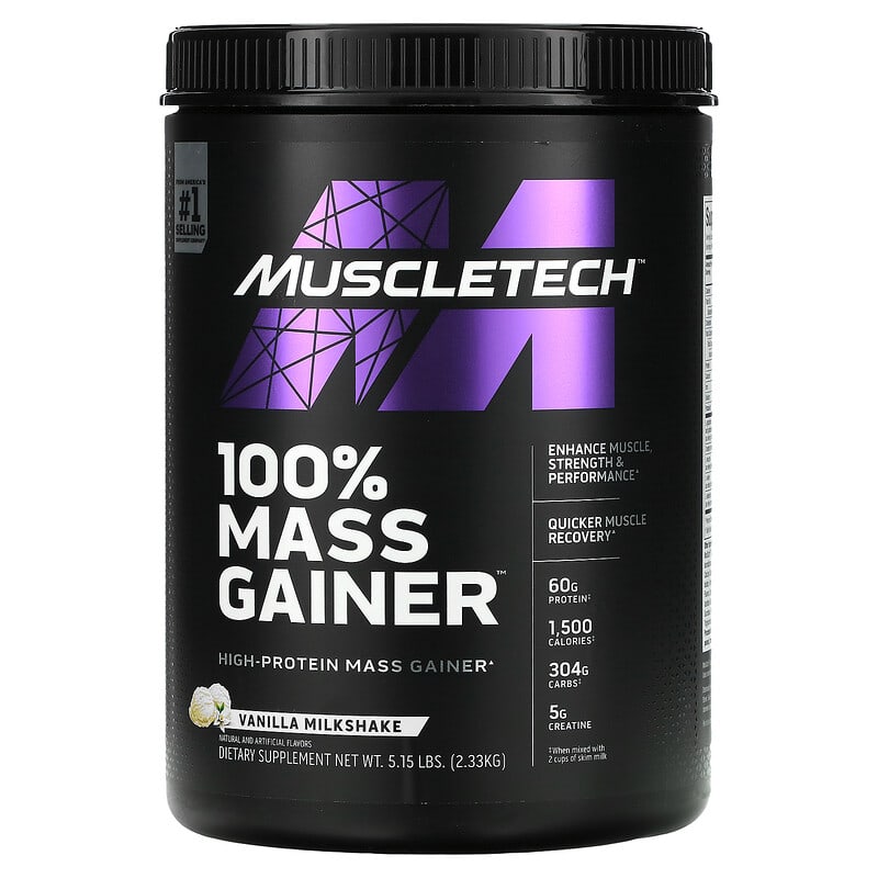 MuscleTech 100% Mass Gainer Vanilla Milkshake 5.15 lbs (2.33 kg) 631656713824