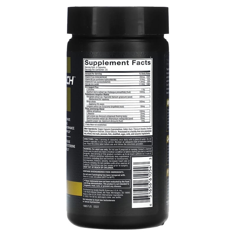 MuscleTech, 3-in-1 Testosterone Booster, 100 Capsules 631656610543