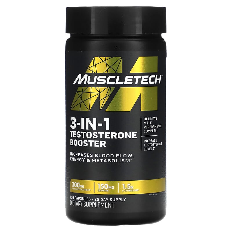 MuscleTech 3-in-1 Testosterone Booster 100 Capsules 631656610543