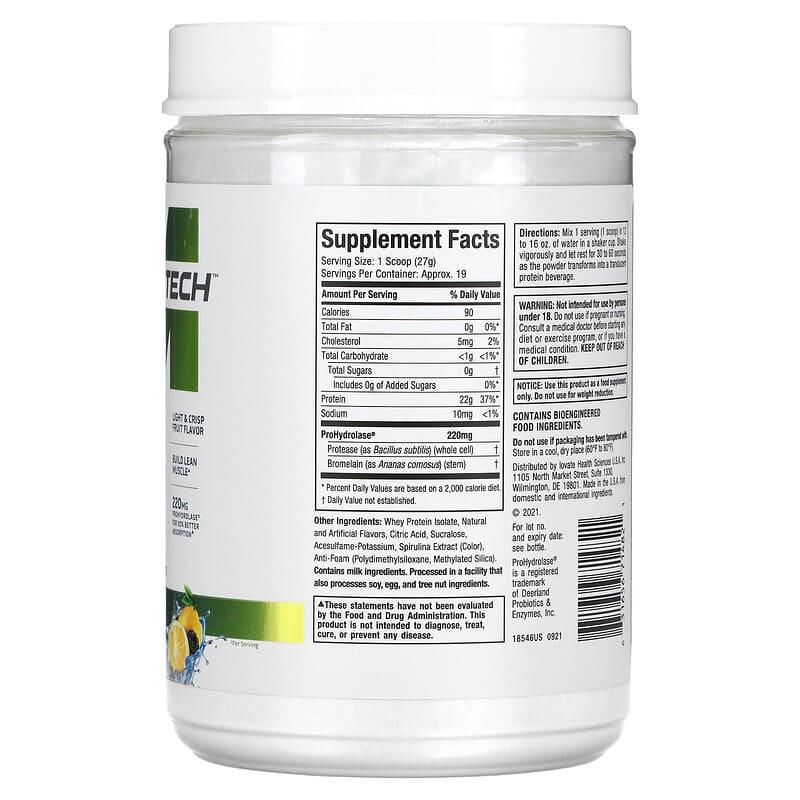 MuscleTech, ISO Whey Clear, Ultra-Pure Protein Isolate, Lemon Berry Blizzard, 1.11 lbs (503 g) 631656714821