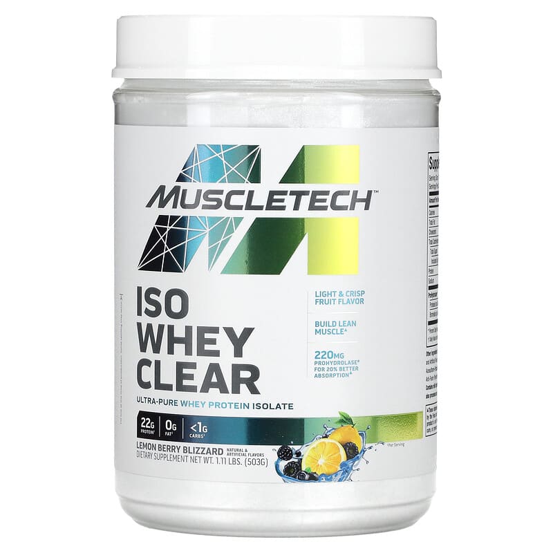MuscleTech ISO Whey Clear Ultra-Pure Protein Isolate Lemon Berry Blizzard 1.11 lbs (503 g) 631656714821