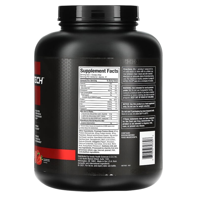 MuscleTech, Nitro Tech, Whey Protein, Strawberry, 4 lbs (1.81 kg) 631656703306