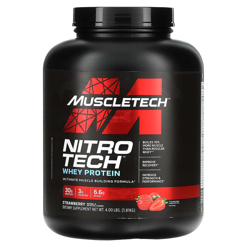 MuscleTech Nitro Tech Whey Protein Strawberry 4 lbs (1.81 kg) 631656703306