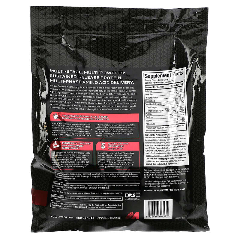 MuscleTech, Platinum, 8-Hour Protein, Vanilla Cake, 4.58 lbs (2.08 kg) 631656703535