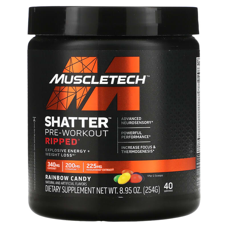 MuscleTech Shatter Pre-Workout Ripped Rainbow Candy 8.95 oz (254 g) 631656716504