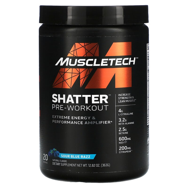 MuscleTech Shatter Pre-Workout Sour Blue Razz 12.82 oz (363 g) 631656715682