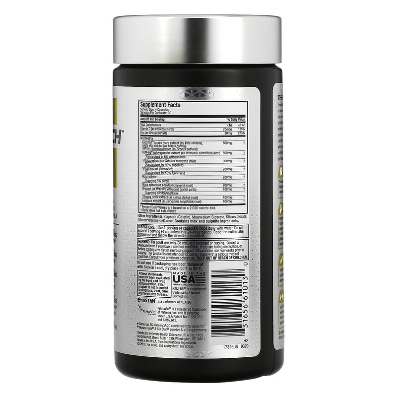 MuscleTech, Test HD, Elite, 120 Capsules 631656610130