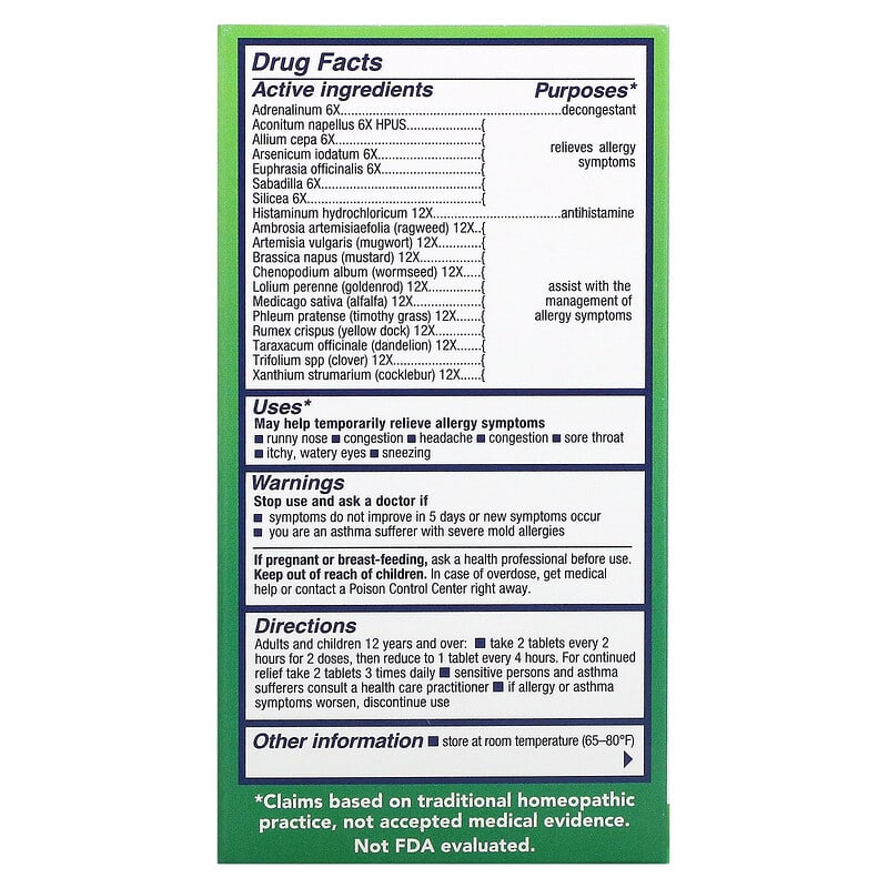 NatraBio, BioAllers, Allergy Treatment, Outdoor Allergy, 60 Tablets 371400711606