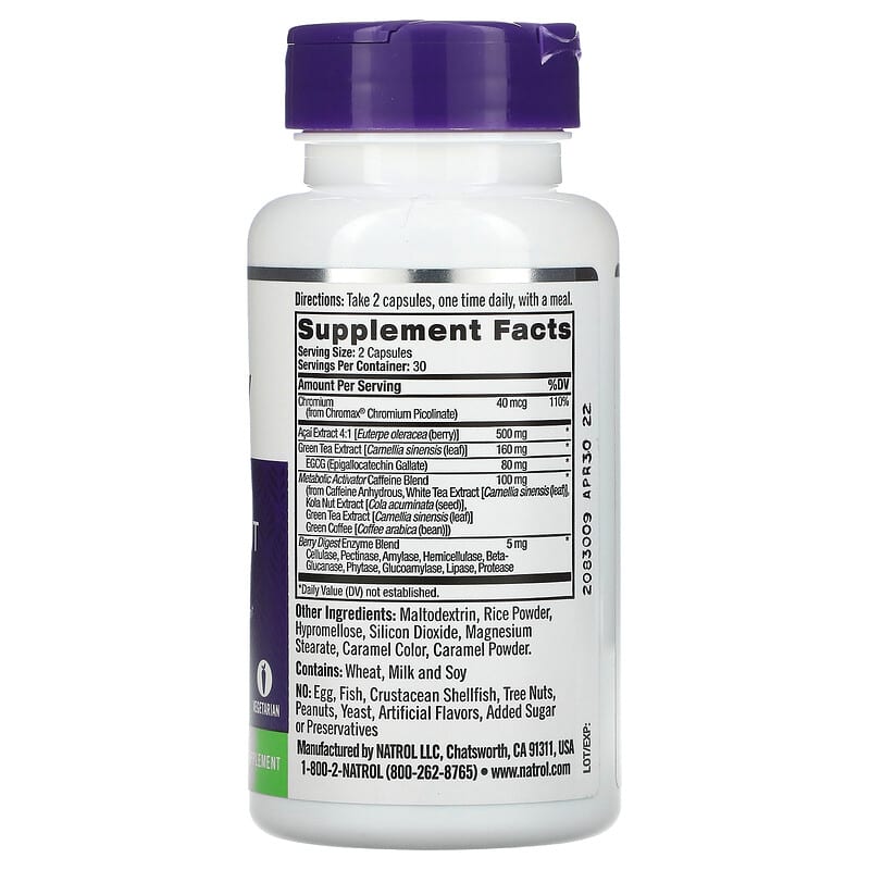 Natrol, Acai Berry Diet, Weight Management, 60 Veggie Capsules 47469055080