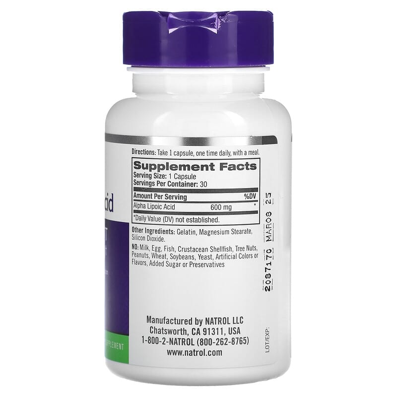Natrol, Alpha Lipoic Acid, 600 mg, 30 Capsules 47469044725
