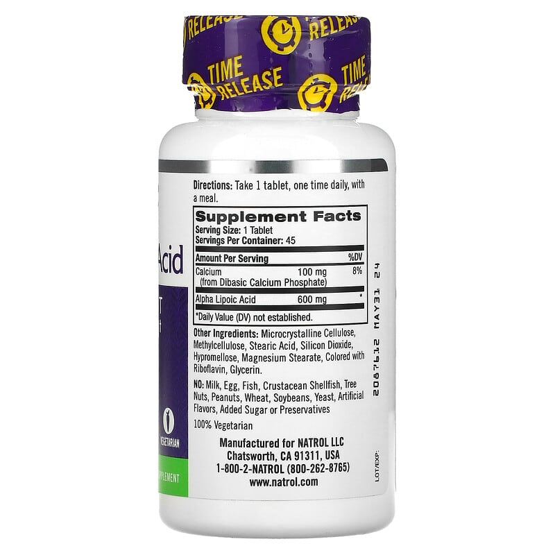 Natrol, Alpha Lipoic Acid, Time Release, 600 mg, 45 Tablets 47469052294