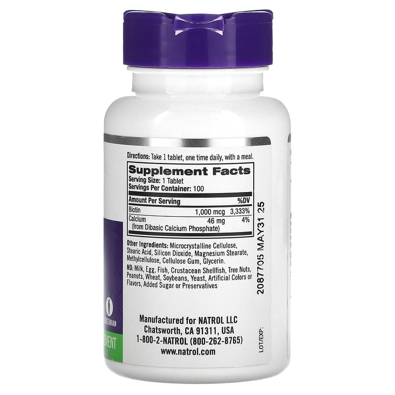 Natrol, Biotin, 1,000 mcg, 100 Tablets 47469052393