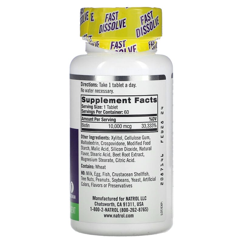 Natrol, Biotin, Fast Dissolve, Maximum Strength, Strawberry, 10,000 mcg, 60 Tablets 47469068851