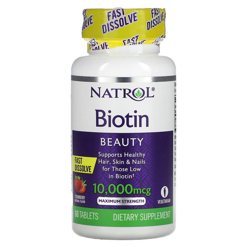 Natrol Biotin Fast Dissolve Maximum Strength Strawberry 10,000 mcg 60 Tablets 47469068851