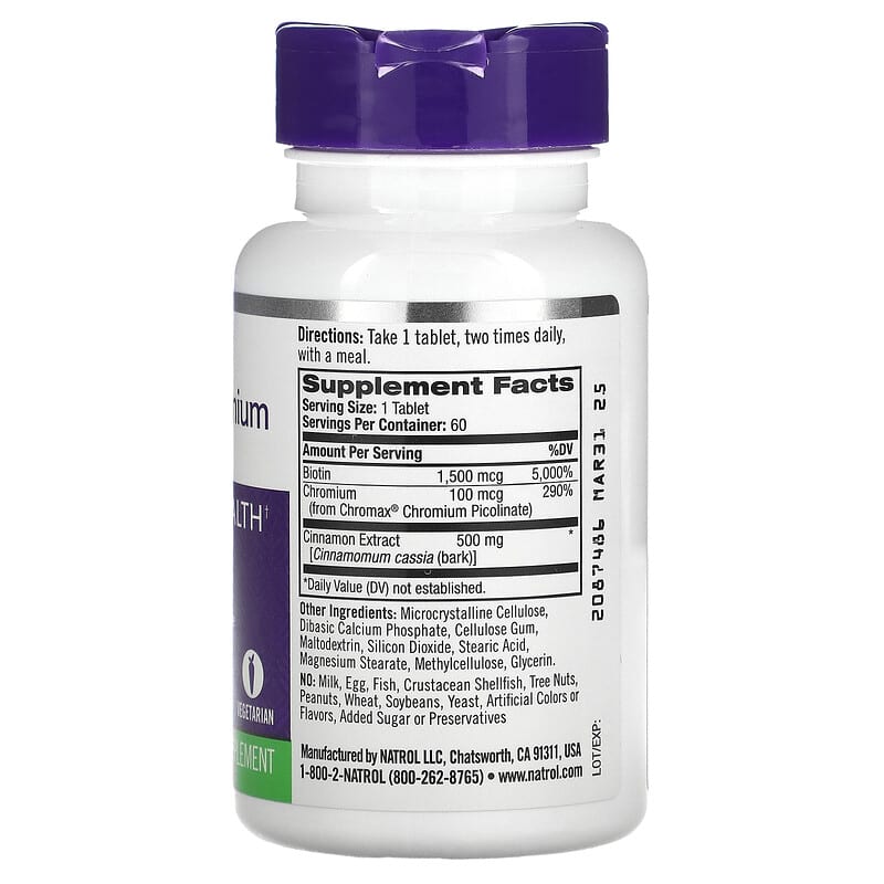 Natrol, Cinnamon, Chromium & Biotin, 60 Tablets 47469048983