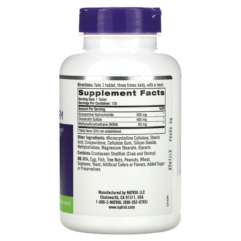 Natrol, Glucosamine, Chondroitin & MSM, 150 Tablets 47469002244