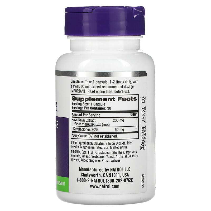 Natrol, Kava Kava, 200 mg, 30 Capsules 47469009496