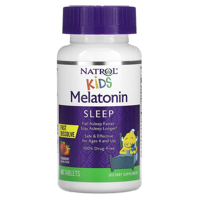 Natrol, Kids, Melatonin, Ages 4 & Up, Strawberry, 40 Tablets 47469075293