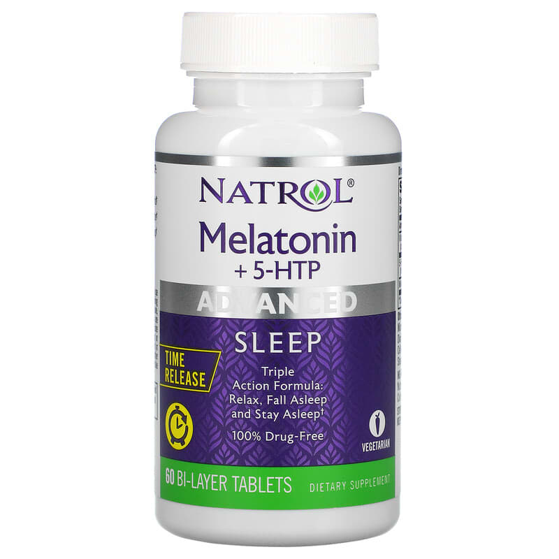 Natrol, Melatonin + 5-HTP, Advanced Sleep, 60 Bi-Layer Tablets 47469072292