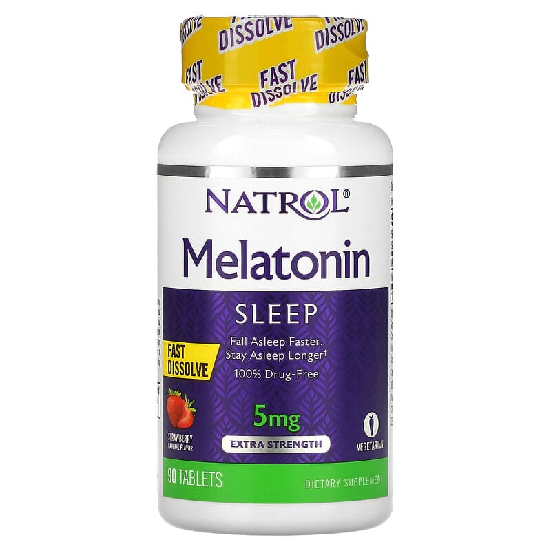 Natrol Melatonin Fast Dissolve Extra Strength Strawberry 5 mg 90 Tablets 47469058654