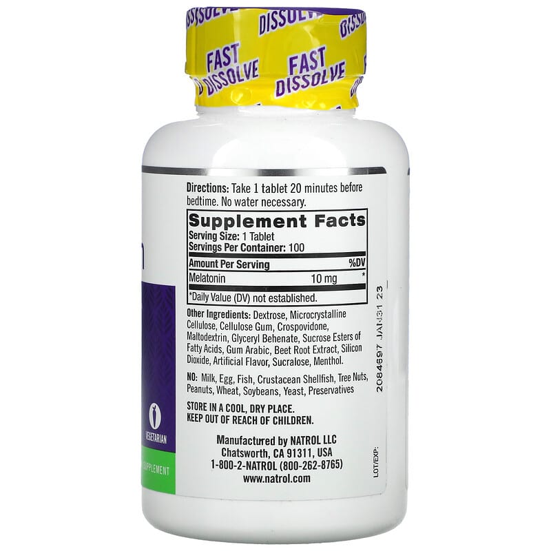 Natrol, Melatonin, Fast Dissolve, Maximum Strength, Strawberry, 10 mg, 100 Tablets 47469071509