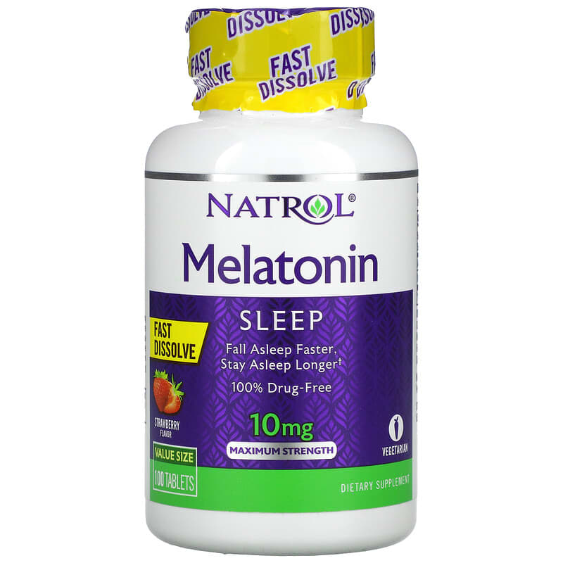 Natrol Melatonin Fast Dissolve Maximum Strength Strawberry 10 mg 100 Tablets 47469071509