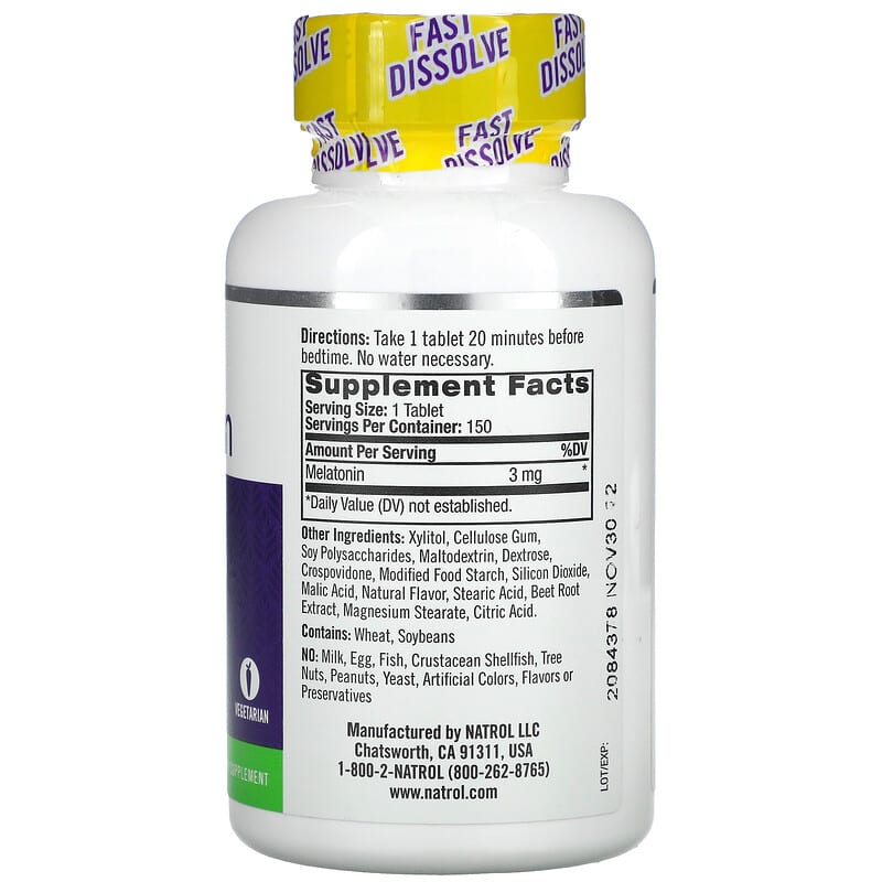 Natrol, Melatonin, Fast Dissolve, Strawberry, 3 mg, 150 Tablets 47469072810