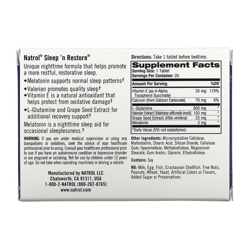 Natrol, Sleep 'n Restore, 20 Tablets 47469005023