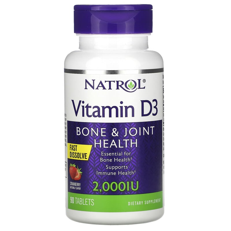 Natrol Vitamin D3 Bone & Joint Health Strawberry  2,000 IU 90 Tablets 47469058890