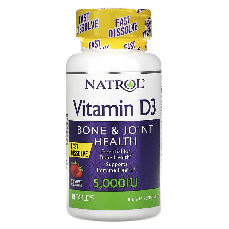 Natrol Vitamin D3 Bone & Joint Health Strawberry 5,000 IU 90 Tablets 47469058913