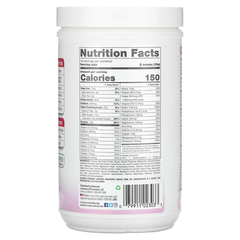 Naturade, Total Soy, Meal Replacement, Strawberry Cream, 17.88 oz (507 g) 79911023033