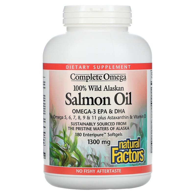 Natural Factors, 100% Wild Alaskan Salmon Oil, 1300 mg, 180 Enteripure Softgels 68958022666