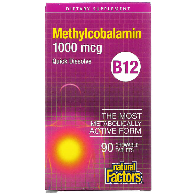Natural Factors B12 Methylcobalamin 1,000 mcg 90 Chewable Tablets 68958012421