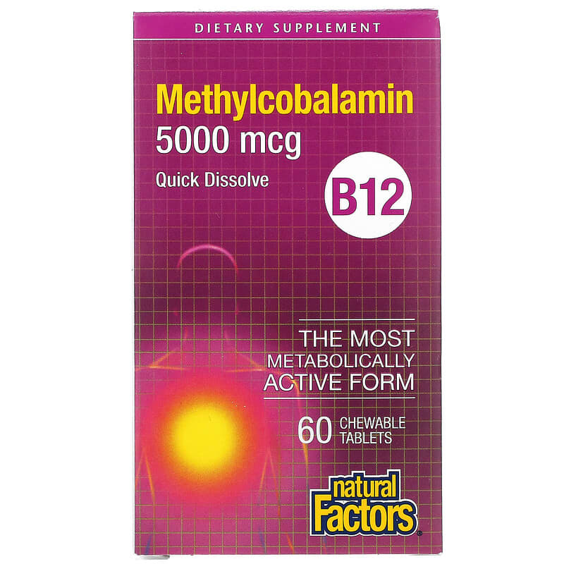 Natural Factors B12 Methylcobalamin 5,000 mcg 60 Chewable Tablets 68958012476