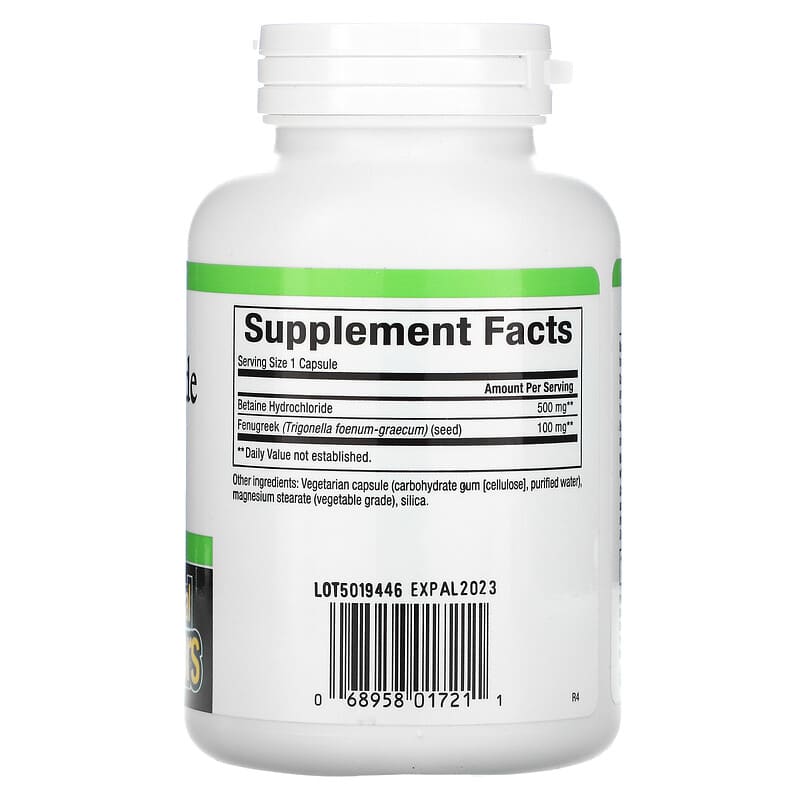 Natural Factors, Betaine Hydrochloride with Fenugreek, 500 mg, 180 Vegetarian Capsules 68958017211