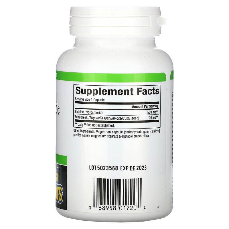 Natural Factors, Betaine Hydrochloride with Fenugreek, 500 mg, 90 Vegetarian Capsules 68958017204