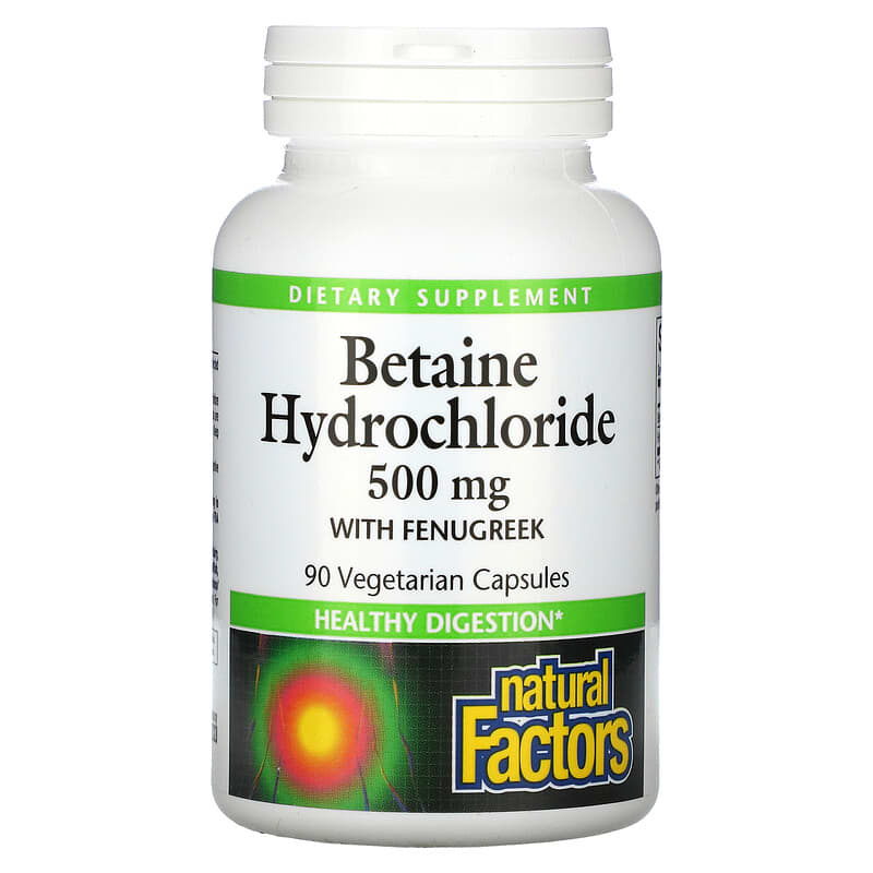 Natural Factors Betaine Hydrochloride with Fenugreek 500 mg 90 Vegetarian Capsules 68958017204