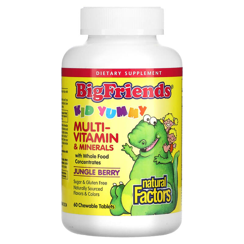 Natural Factors Big Friends Chewable Multi-Vitamin & Minerals Jungle Berry 60 Chewable Tablets 68958015491
