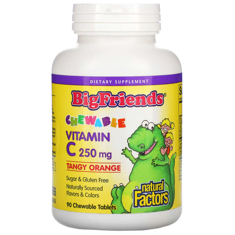Natural Factors Big Friends Chewable Vitamin C Tangy Orange 250 mg 90 Chewable Tablets 68958013954