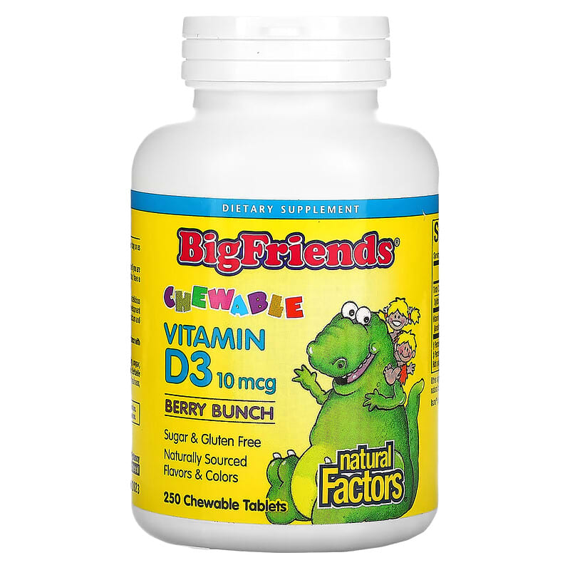 Natural Factors Big Friends Chewable Vitamin D3 Berry Bunch 10 mcg 250 Chewable Tablets 68958015460