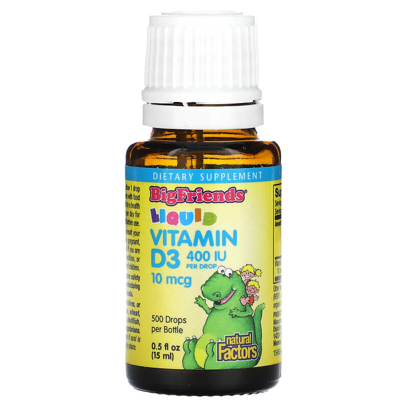 Natural Factors, Big Friends, Liquid Vitamin D3, 10 mcg 400 IU, 0.5 fl oz (15 ml) 68958015453