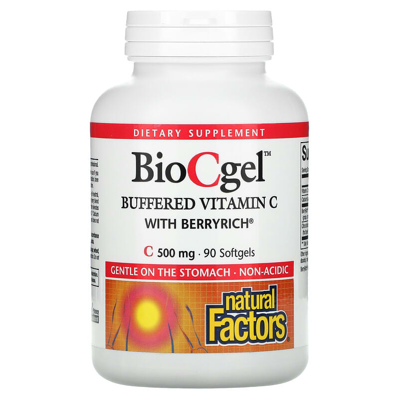 Natural Factors BioCgel Buffered Vitamin C with BerryRich 500 mg 90 Softgels 68958013534