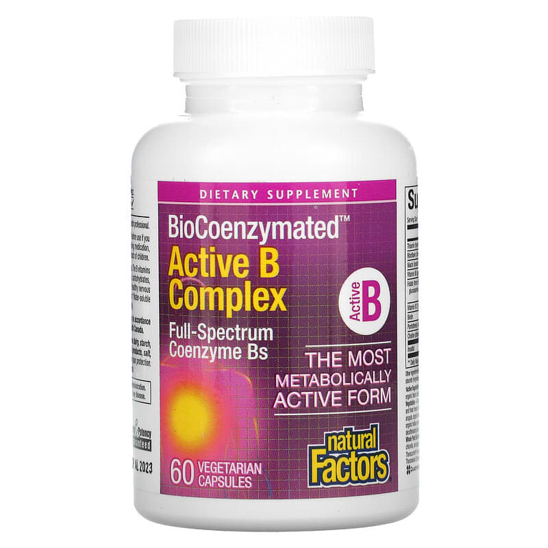 Natural Factors, BioCoenzymated, Active B Complex, 60 Vegetarian Capsules 68958011325