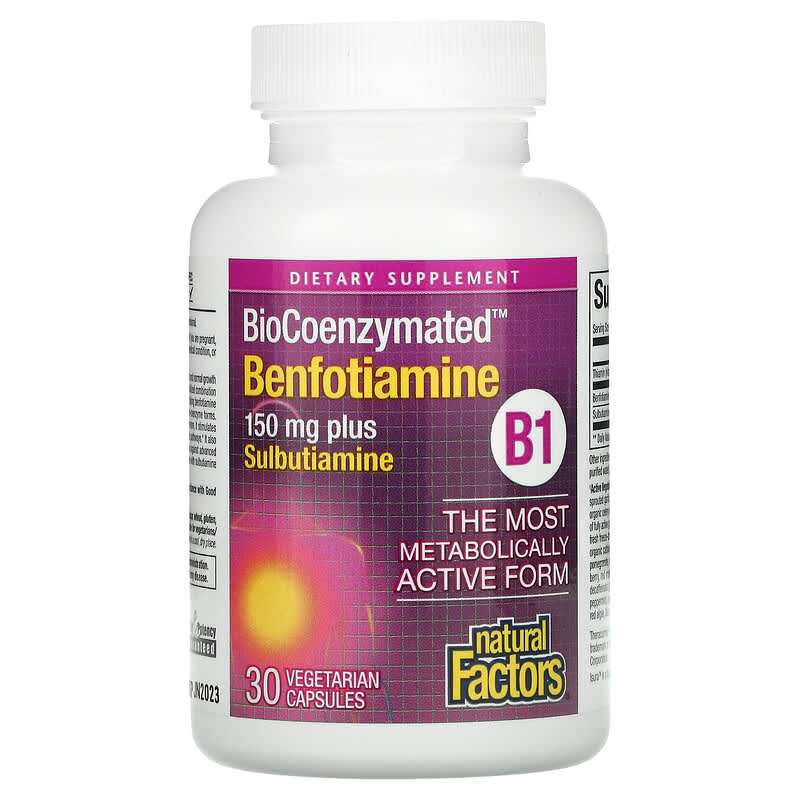 Natural Factors, BioCoenzymated, B1, Benfotiamine Plus Sulbutiamine, 150 mg, 30 Vegetarian Capsules 68958012483