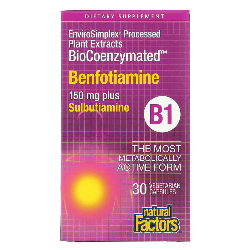 Natural Factors BioCoenzymated B1 Benfotiamine Plus Sulbutiamine 150 mg 30 Vegetarian Capsules 68958012483