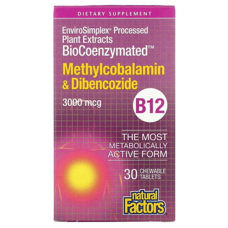 Natural Factors BioCoenzymated B12 Methylcobalamin & Dibencozide 3,000 mcg 30 Chewable Tablets 68958012537